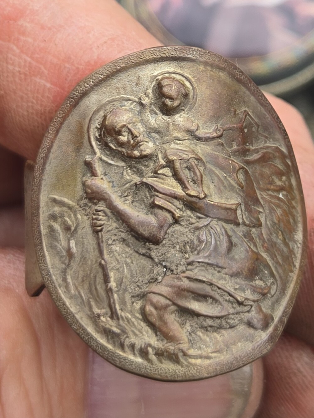 Vintage Saint Christopher Pilgrimage Ring .